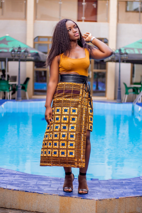Makalay African Print Midi Skirt Skirt - Leone Culture