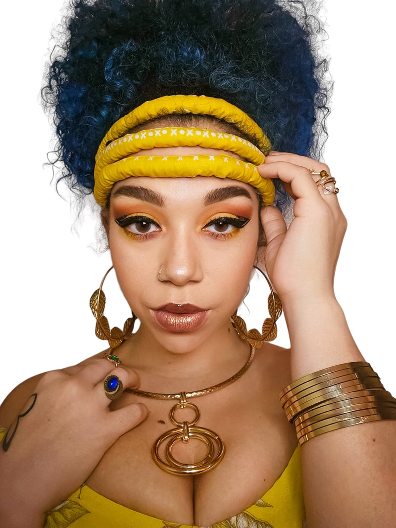 Yellow Headband Kente Headband African Wax Print Headband Afro Headband Turban headbands - Leone Culture