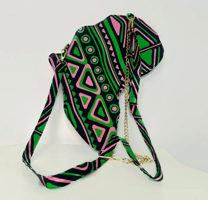 Africa-Shaped Crossbody Bag (PU Leather & Kente Fabric) Africa Map Bag