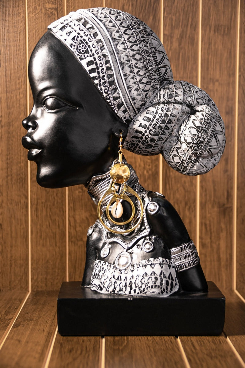 African Cowrie Shell Brass Earring Earring - Leone Culture