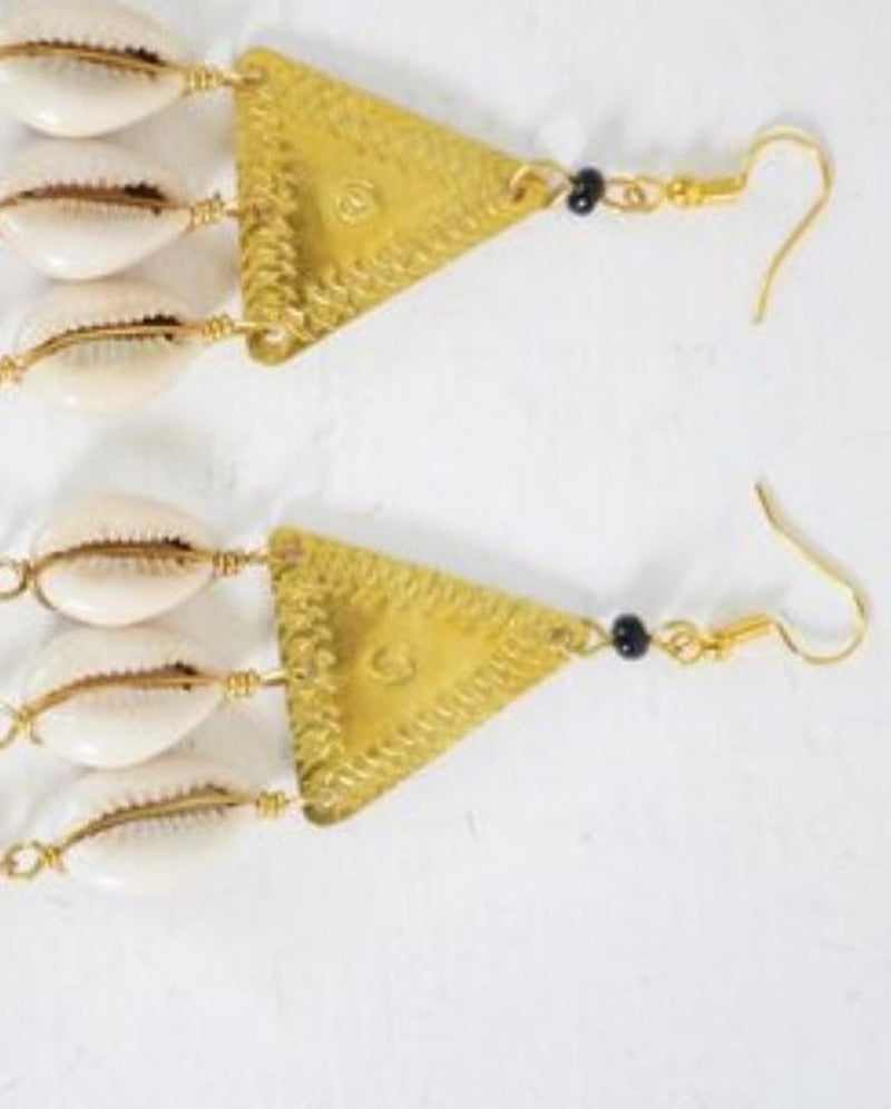 African cowrie Shell chandelier earrings Earring - Leone Culture