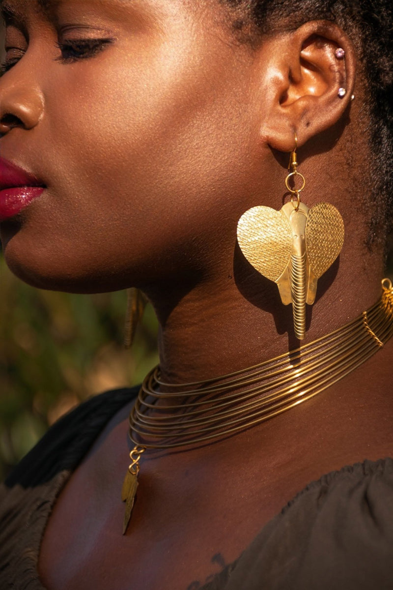 African Elephant Statement Earrings earrings - Leone Culture