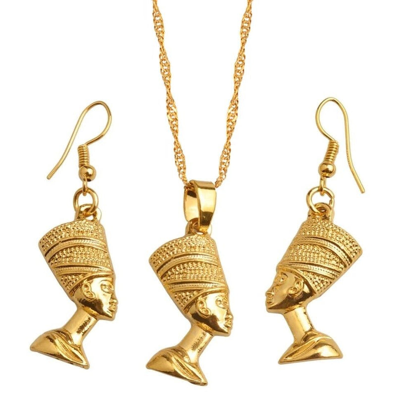 Egyptian Queen Nefertiti Gold Jewelry Set Necklace - Leone Culture