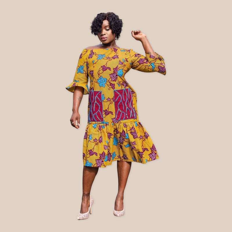 Hajima African Print Midi Dress dress - Leone Culture