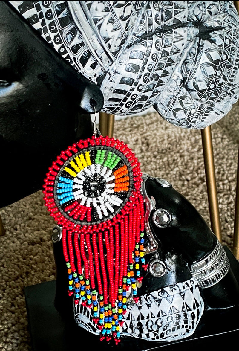 Kenya seed bead oversize tassel earrings - Leone Culture