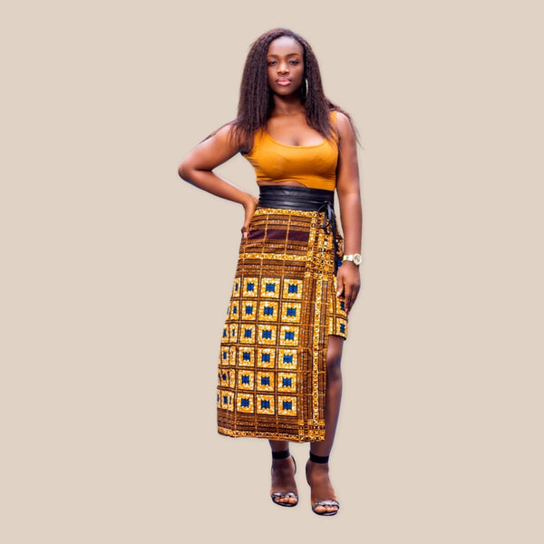 Makalay African Print Midi Skirt Skirt - Leone Culture