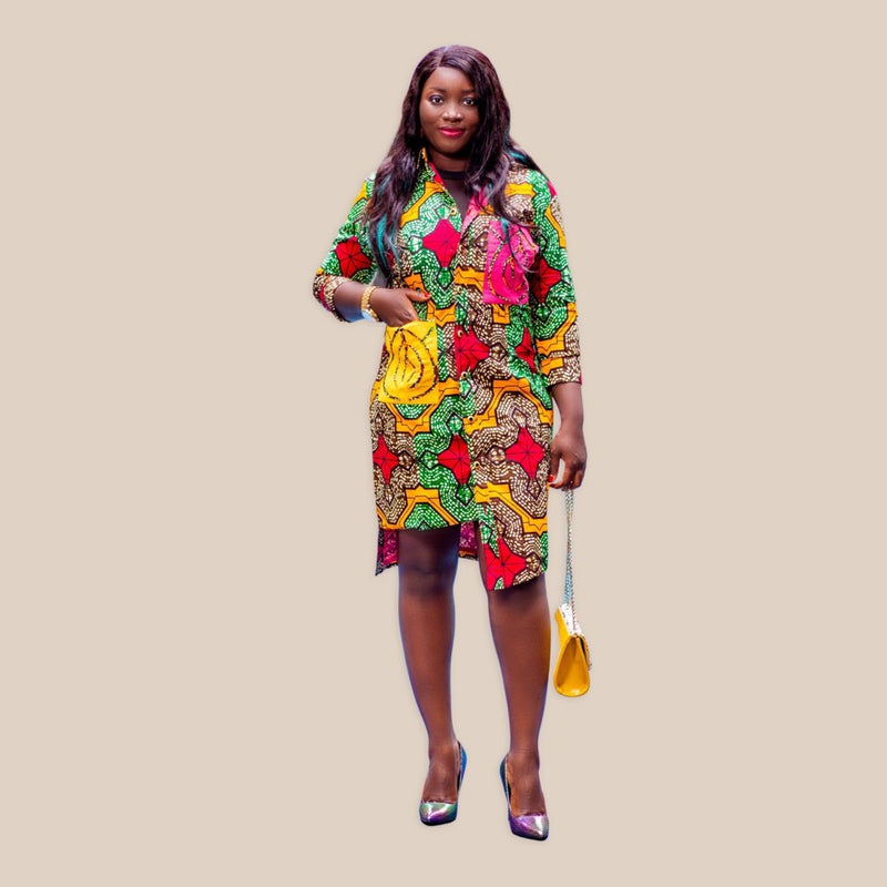 Rion African Print Shirt Dress dress - Leone Culture