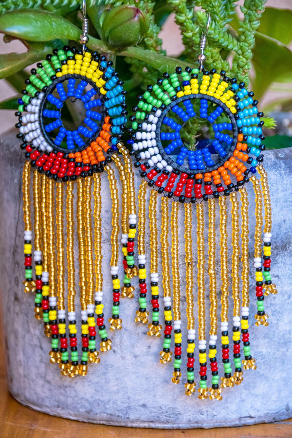 Zulu Beaded Tassel Earrings earrings - Leone Culture